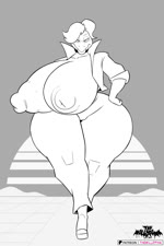 anthro big_breasts big_nipples breasts death_by_snu_snu duo female front_view genitals huge_breasts hyper hyper_breasts hyper_genitalia male nipples walk_cycle sound_warning thewilldpink mario_bros nintendo koopaling animated frame_by_frame greyscale hi_res line_art monochrome sound webm