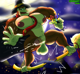 5_fingers 5_toes accessory anthro balls barazoku biceps big_penis bodily_fluids brown_body brown_fur clothing costume cum ejaculation feet fingernails fingers flying foreskin front_view fur genital_fluids genitals halloween_costume holidays huge_penis humanoid_genitalia humanoid_penis humor magic magic_user male mostly_nude muscular muscular_anthro muscular_arms muscular_male nails navel necktie necktie_only nipples one_eye_closed pecs penis plant prehensile_feet presenting presenting_penis pubes red_necktie saggy_balls sexual_humor smile solo thick_foreskin thick_penis toenails toes vein veiny_penis santiagomt donkey_kong_(series) halloween nintendo donkey_kong_(character) ape gorilla haplorhine mammal primate 2025 absurd_res english_description hi_res