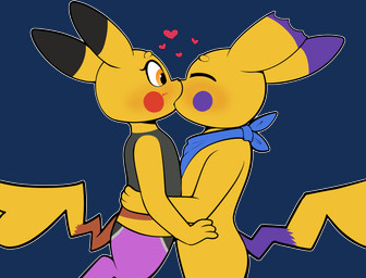 anthro blush blush_lines duo eyes_closed eyes_open_while_kissing female heart_symbol kissing male male/female notched_ear scarf almy nintendo pokemon amber_(ws) lightning_(te_lightning) generation_1_pokemon pikachu pokemon_(species) absurd_res hi_res