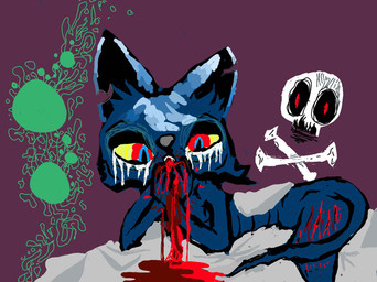 ambiguous_gender blood blood_pool blue_body blue_fur bodily_fluids bone feral fur gore red_eyes self-harm skull solo wounded yellow_sclera naircat domestic_cat felid feline felis mammal 2014