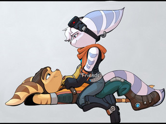 anthro belt boots clothed clothed_female clothing cybernetic_arm cybernetic_limb duo ear_piercing ear_ring eye_contact eyebrows eyewear eyewear_on_head female fluffy fluffy_tail footwear fur gloves goggles goggles_on_head hair handwear head_tuft headgear headwear looking_at_another lying male markings on_back piercing ring_(marking) ring_piercing ringed_tail scarf shoes smile striped_body striped_fur striped_markings striped_tail stripes tail tail_markings text thin_tail tuft white_body white_fur white_hair yellow_body yellow_fur time_fluffy500 ratchet_and_clank sony_corporation sony_interactive_entertainment ratchet_(ratchet_and_clank) rivet_(ratchet_and_clank) lombax mammal 2025 digital_media_(artwork) english_text hi_res