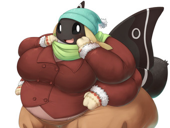 4_arms anthro belly big_belly big_breasts biped black_body black_skin blush breasts clothed clothed_anthro clothed_female clothing female female_anthro grin handwear happy insect_wings looking_at_viewer mittens multi_arm multi_limb non-mammal_breasts obese obese_anthro obese_female overweight overweight_anthro overweight_female scarf simple_background smile solo standing white_background wide_hips wings yosioka_san jonasii arthropod insect lepidopteran moth 2016 4:3 digital_media_(artwork) hi_res