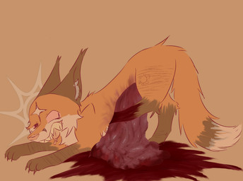 ambiguous_gender blood blood_splatter bodily_fluids brown_body brown_fur drugs feral fox_markings fur ginger_fur gore gore_focus guts insane insides leaning_down markings organs pain red_eyes scar self-harm self-harm_scars solo star_(marking) stoned substance_intoxication tan_body tan_fur tongue tongue_out wound_on_chest wound_on_torso wounded real_feral filth_persona canid canine fox mammal maned_wolf hi_res