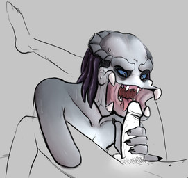 balls duo fellatio genitals male male/male missing_arm oral penile penis sex byjovewhataspend predator_(franchise) alien alien_humanoid humanoid yautja
