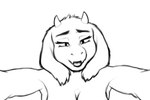 anthro bent_over big_breasts breasts cleavage clothed clothing curvy_figure female floppy_ears fur horn looking_at_viewer mature_female narrowed_eyes nude open_mouth seductive solo tuft voluptuous oliversart undertale undertale_(series) toriel boss_monster_(undertale) bovid caprine goat mammal 3:2 digital_media_(artwork) monochrome sketch