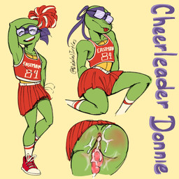 animal_genitalia animal_penis anthro anus arm_around_shoulders biped blep blush blush_lines bodily_fluids bottomwear butt cheerleader cheerleader_outfit clothed clothed_anthro clothed_male clothing crossdressing crossdressing_male cum cum_from_ass cum_in_ass cum_inside cum_on_butt cum_on_penis cum_string ejaculation erection eyes_closed eyewear femboy footwear genital_fluids genital_slit genitals glasses holding_object holding_pom_poms leaking_cum male male_anthro mouth_closed multiple_poses no_underwear open_mouth open_smile penis plantigrade pom_poms pose raised_arm shell shirt shoes simple_background skirt slit_penis smile socks solo standing tank_top text tongue tongue_out topwear wearing_glasses relatedturtles teenage_mutant_ninja_turtles donatello_(tmnt) reptile scalie turtle 1:1 digital_media_(artwork) english_description english_text hi_res multiple_images