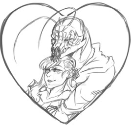 blush clothed clothing duo female fingers hair half-closed_eyes heart_(marking) heart_symbol hug human_on_humanoid interspecies jacket love male male/female markings narrowed_eyes not_furry open_mouth open_smile romantic romantic_couple simple_background smile topwear white_background mellowpastelraptor district_9 fan_character alien human humanoid mammal prawn_(district_9) hi_res monochrome source_request unavailable_at_source