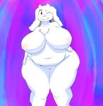 anthro areola big_breasts boss_monster_(undertale) bovid breasts caprine featureless_crotch female hi_res huge_thighs ikkykrrk inverted_nipples mammal mature_anthro mature_female nipples nude one_eye_closed overweight overweight_anthro overweight_female solo thick_thighs toriel undertale undertale_(series) white_body wink