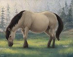 2021 belly big_belly brown_hair detailed_background difetra equid equine female feral fur grass hair head_down hi_res horse mammal nature outside plant pregnant smile solo tan_body teats tree