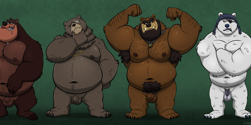 anthro armpit_hair balls body_hair crossed_arms flaccid flexing foreskin genitals green_background group larger_but_small long_foreskin male navel nipples nude overweight overweight_male penis pubes simple_background small_penis tight_foreskin unretracted_foreskin ethancostas disney epic_games fat_bear_week fortnite fun_and_fancy_free mihoyo zenless_zone_zero ben_bigger lumpjaw polar_patroller bear mammal polar_bear ursine hi_res