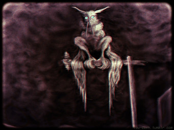 ambiguous_gender antennae_(anatomy) anthro biped cloud feelers fuzzy looking_at_viewer mane perching solo street_lamp text winged_arms wings louceph mothman arthropod cryptid insect lepidopteran moth 2018 4:3 artist_name english_description hi_res monochrome url