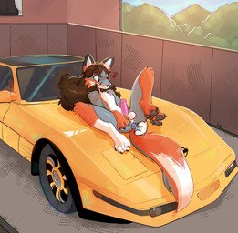anal anal_masturbation anal_penetration anthro anus balls brown_hair buttplug buttplug_in_ass buttplug_insertion car cheek_tuft erection facial_tuft femboy fur genitals grey_body grey_fur grey_pawpads hair heart_symbol humanoid_genitalia humanoid_penis lying_on_car lying_on_vehicle male masturbation nude object_in_ass on_car orange_body orange_fur pawpads paws penetration penis perineum plug_(sex_toy) plug_insertion sex_toy sex_toy_in_ass sex_toy_insertion smile solo text toying_self tuft vehicle white_body white_fur wide_eyed xing1 chevrolet_corvette canid canine fox mammal english_text hi_res