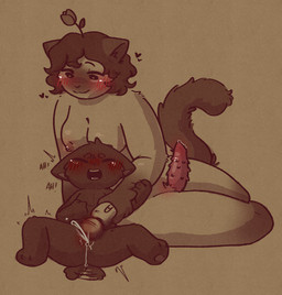 age_difference anthro bodily_fluids breasts duo ejaculation female genital_fluids genitals gynomorph gynomorph/female intersex intersex/female orgasm penis precum sex_toy size_difference spiked_penis spikes spikes_(anatomy) vaginal_fluids vaginal_squirting vibrator vulva young conditional_dnp viotailed felid mammal hi_res trans_(lore)