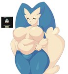 anthro belly_grab big_breasts breasts eyes_closed featureless_breasts featureless_crotch female fusion hand_on_belly huge_breasts long_ears multicolored_body navel nude pokemon_fusion slightly_chubby smile solo text thick_thighs two_tone_body wide_hips cytrusawa nintendo pokemon pokemon_infinite_fusion snorpunny generation_1_pokemon generation_4_pokemon hybrid lopunny pokemon_(species) snorlax absurd_res english_text hi_res