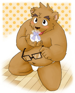 anthro asian_clothing belly blush bulge clothing east_asian_clothing eyewear fundoshi glasses humanoid_hands japanese_clothing male navel overweight overweight_anthro overweight_male solo underwear white_clothing white_underwear inuryu bear mammal 2015