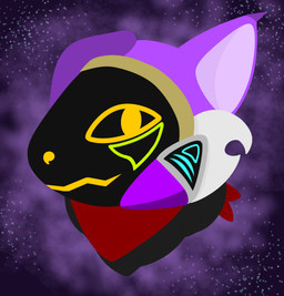 ambiguous_gender anthro axe fur kerchief machine melee_weapon protogen_visor purple_body purple_fur screen screen_face solo space weapon yellow_eyes unklesanik ax_the_protogen android protogen robot headshot_portrait icon low_res portrait