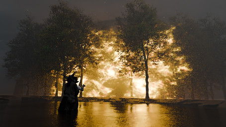 anthro duo fire hug hugging_another hugging_from_behind male plant pond reaching reaching_out smog standing text tree water draegyn draegyn_(character) rex_(draegyn) alphazear canid canine fox mammal rexouium 16:9 3d_(artwork) digital_media_(artwork) english_text hi_res widescreen