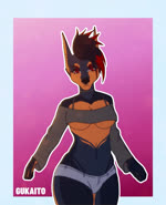 anthro bottomwear breasts clothed clothing crop_top female hotpants mohawk pose shirt shorts solo topwear under_boob gukaito ada_ramone canid canine canis dobermann domestic_dog mammal pinscher animated hi_res no_sound short_playtime webm