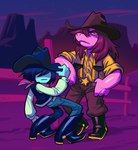 ambiguous_gender anthro boots clothing cowboy cowboy_hat duo fence footwear freckles hat headgear headwear night outside shoes sky star angusburgers deltarune undertale_(series) kris_(deltarune) susie_(deltarune) human mammal absurd_res hi_res