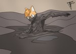 anthro male male/male messy mud quicksand solo perrygoat canid canine canis domestic_dog mammal shiba_inu spitz hi_res