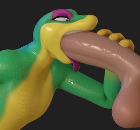 anthro anthro_penetrated balls big_penis duo erection genitals green_body green_scales grey_background holding_penis human_on_anthro human_penetrating human_penetrating_anthro interspecies male male/male male_penetrated male_penetrating male_penetrating_male oral oral_penetration penetration penis penis_in_mouth scales sex simple_background tongue vein veiny_penis yellow_body yellow_scales reptilligator gex_(series) gex_the_gecko gecko human lizard mammal reptile scalie 2025 3d_(artwork) digital_media_(artwork) english_description