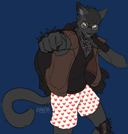 anthro biped clothed clothed_anthro clothed_male clothing eyewear fingers front_view fur glasses hair looking_at_viewer male pantsless pantsless_anthro pantsless_male partially_clothed partially_clothed_anthro partially_clothed_male smile solo standing tail teeth kittydee felid feline mammal 2026 digital_drawing_(artwork) digital_media_(artwork) hi_res