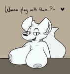 anthro big_breasts big_tail blush blush_lines breasts dialogue female first_person_view huge_breasts nipples raised_tail solo tail talking_to_viewer conditional_dnp verdantphysician casey_(verdantphysician) arctic_fox canid canine fox mammal true_fox hi_res