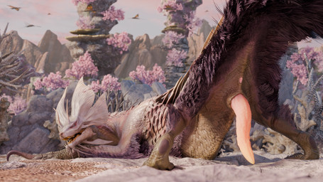 animal_genitalia anus arm_tuft ass_up big_penis blue_eyes butt chest_tuft claws curved_penis detailed_background erection feral fin fur genital_slit genitals male multicolored_body multicolored_penis multicolored_scales open_mouth outside penis pink_body pink_penis pink_scales presenting presenting_anus presenting_hindquarters presenting_penis pupils purple_body purple_fur raised_tail scales sharp_teeth slit_pupils solo spread_legs spreading tail teeth tuft white_body white_scales yellow_penis itnsnat capcom monster_hunter leviathan_(mh) mizutsune 16:9 2026 3d_(artwork) 4k absurd_res digital_media_(artwork) hi_res widescreen