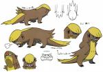 ambiguous_gender brown_body brown_fur feral fur sharp_teeth simple_background solo teeth white_background yellow_body yellow_fur nintendo pokemon generation_7_pokemon gumshoos mammal mustelid pokemon_(species) absurd_res concept_art hi_res model_sheet official_art