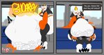 3_toes 4_fingers abdominal_bulge anthro belly belly_grab big_belly bone bottomwear burp_cloud burping candle chair claws cloak clothed clothing dialogue digested digestion digestion_noises digestion_sequence fatal_vore feet fingers fur furniture hair huge_belly hyper hyper_belly male markings mass_vore multi_tail on_chair onomatopoeia open_mouth overweight pants public sitting sitting_on_chair solo sound_effects speech_bubble squeezing standing subway tail text toes torn_bottomwear torn_clothing torn_pants unwilling_prey vore white_body sokoyo_owo canid canine fox mammal absurd_res comic hi_res