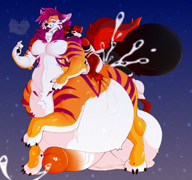anthro anthro_on_taur anthro_penetrating balls belly belly_grab belly_inflation big_balls big_belly big_penis big_tail black_body black_fur bodily_fluids cheek_tuft claws cum cum_inflated_belly cum_inflation cum_inside cumshot duo ejaculation erection eye_roll facial_tuft fluffy fluffy_tail from_behind_position fur genital_fluids genitals hair huge_balls huge_belly huge_penis humanoid_genitalia humanoid_penis hyper hyper_balls hyper_belly hyper_genitalia hyper_penis inflation larger_penetrated larger_taur male male/male markings muscular muscular_taur navel nude one_eye_closed open_mouth orange_body orange_fur paws penetration penis penis_on_ground pink_body pink_fur pink_hair red_body red_fur sex size_difference small_dom_big_sub smaller_anthro standing standing_sex striped_body striped_fur striped_markings stripes tail taur_penetrated thick_thighs tongue tongue_out tuft vein veiny_penis white_body white_fur nuhichpukich canid canine felid feline mammal taur hi_res