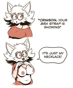 5_fingers anthro big_breasts black_nose blonde_hair breast_squish breasts cheek_tuft clothed clothing clothing_lift eyelashes eyewear facial_tuft fangs female fingers flashing flashing_breasts freckled_breasts freckled_face freckles frown fur fur_tuft glasses hair jewelry markings nails navel necklace open_frown open_mouth orange_body orange_fur shirt shirt_lift sky slightly_chubby solo squish striped_body striped_fur striped_markings striped_tail stripes tail tail_markings teeth tongue topwear tuft wearing_glasses roboticsteve third-party_edit bra_strap_showing_(meme) ring_cats crimson_(roboticsteve) domestic_cat felid feline felis mammal 2025 absurd_res digital_drawing_(artwork) digital_media_(artwork) hi_res meme