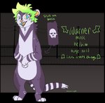 anthro blue_eyes digitigrade directional_arrow fangs fence freckled_face freckles fur green_hair green_text grey_body grey_fur hair handpaw hindpaw male markings open_mouth orange_inner_ear orange_nose orange_tongue paws power_lines power_pole ring_(marking) ringed_tail round_ears skull_(marking) solo striped_markings striped_tail stripes tail tail_markings teeth text tongue whisker_spots yellow_sclera yellow_teeth jaspering mammal mink mustelid musteline true_musteline 2019 alpha_channel digital_drawing_(artwork) digital_media_(artwork) english_text flat_colors handwritten_text hi_res model_sheet signature