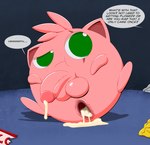 annoyed anus balls bodily_fluids cum cum_drip cum_in_ass cum_inside dialogue dripping eye_scar facial_scar gaping gaping_anus genital_fluids genitals humanoid_genitalia humanoid_penis legs_up looking_at_another male offscreen_character penis scar solo text trash trash_on_ground unimpressed tepigfan101 nintendo pokemon creampuff_(tepigfan101) generation_1_pokemon jigglypuff pokemon_(species) waddling_head absurd_res english_text hi_res