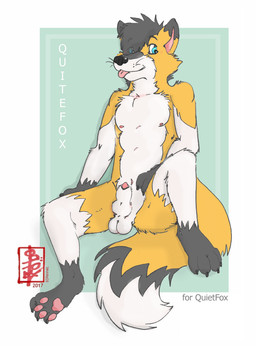 animal_genitalia anthro balls genitals knot_in_sheath male pawpads paws penis penis_tip pink_pawpads pose sheath sitting solo tongue tongue_out fennec_(artist) quietfox canid canine fox mammal digital_media_(artwork) hi_res pinup
