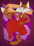 3_toes 4_fingers abstract_background anthro arched_back barefoot big_butt big_tail biped black_eyebrows black_eyes black_nose butt butt_pose cheek_tuft clenched_teeth clothed clothing dipstick_tail eyebrows facial_tuft feet fingers fist fluffy fluffy_tail fur glance grinning_at_viewer half-closed_eyes holding_plank holding_wood huge_butt lines_drawn looking_at_viewer male markings monobutt multicolored_body multicolored_fur narrowed_eyes open_mouth open_smile orange_body orange_fur overalls overalls_only paws plank plantigrade pose raised_heel raised_tail red_clothing red_overalls smile smiling_at_viewer smirk smirking_at_viewer solo tail tail_markings teeth tiptoes toes tools topless topless_anthro topless_male tuft two_tone_body two_tone_fur walking white_body white_fur white_sclera white_tail_tip wide_hips wood wooden_plank gavanzude payless_diy canid canine fox mammal red_fox true_fox 2024 colored digital_drawing_(artwork) digital_media_(artwork) flat_colors hi_res pinup signature
