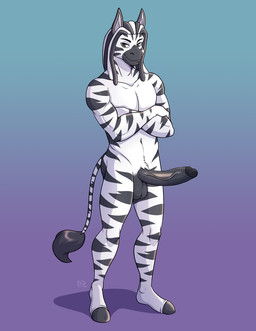 anthro balls big_penis black_balls black_penis crossed_arms dreadlocks erection foreskin genitals humanoid_genitalia humanoid_penis looking_at_viewer male nude penis retracted_foreskin smile solo standing conditional_dnp kadath equid equine mammal zebra digital_media_(artwork)