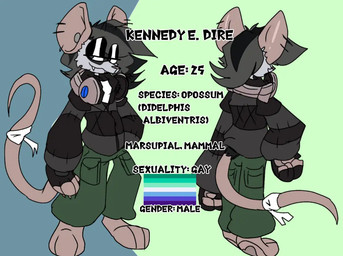 anthro black_hair bottomwear clothing electronics grey_body hair headphones headphones_around_neck jacket lgbt_pride male pants pride_colors solo tail text topwear vincian_pride_colors wannapossums american_opossum mammal marsupial english_text model_sheet