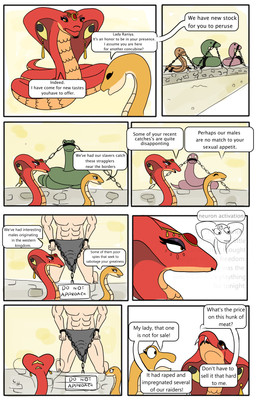 chain dialogue eyeshadow female feral human_fetish humor jewelry makeup male ogling red_body red_scales royalty scales slave coralhunter neuron_activation human mammal reptile scalie snake colored comic digital_media_(artwork) hi_res meme