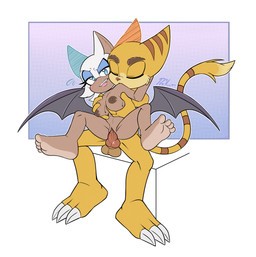 animal_genitalia animal_penis anthro anthro_on_anthro bat_wings breast_grab breast_play breast_squish breasts carrying_another carrying_partner claws clenched_teeth eyeshadow fangs female from_behind_position fur genitals hand_on_breast larger_male long_tail makeup male male/female membrane_(anatomy) membranous_wings nude nude_anthro nude_female penetration penis sex size_difference smaller_female spread_legs spreading squish striped_body striped_fur stripes tail teeth text vaginal vaginal_penetration wings yellow_body yellow_fur pinkumortem ratchet_and_clank sega sonic_the_hedgehog_(series) sony_corporation sony_interactive_entertainment ratchet_(ratchet_and_clank) rouge_the_bat bat lombax mammal crossover english_text hi_res