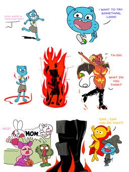 anthro bloodshot_eyes blue_text cosplay crossover_cosplay female group holidays male open_mouth pink_text red_eyes red_text simple_background species_transformation text tongue tongue_out transformation white_background cyanoray cartoon_network creature_from_the_black_lagoon fairy_tales god_of_war halloween j._r._r._tolkien little_red_riding_hood_(copyright) middle-earth_(tolkien) sony_corporation sony_interactive_entertainment the_amazing_world_of_gumball anais_watterson carrie_krueger darwin_watterson gandalf_the_grey gill-man gumball_watterson kratos little_red_riding_hood nicole_watterson penny_fitzgerald richard_watterson cyprinid cypriniform domestic_cat felid feline felis fish ghost goldfish lagomorph leporid mammal marine rabbit spirit succubus 2021 absurd_res comic crossover digital_drawing_(artwork) digital_media_(artwork) english_description english_text hi_res