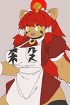 anthro apron big_breasts breasts clothing dress egyptian egyptian_clothing egyptian_headdress facial_markings female fur grey_background hair head_markings kemono long_hair maid_apron maid_headdress maid_uniform markings open_mouth orange_eyes red_clothing red_dress red_hair sharp_teeth simple_background solo tan_body tan_fur teeth text thick_thighs uniform white_apron white_clothing wide_hips quququl egyptian_mythology futaba_channel middle_eastern_mythology mythology nijiura_maids satsugai-san sekhmet deity felid lion mammal pantherine 2019 japanese_text