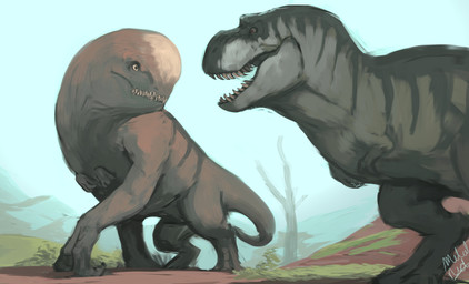 ambiguous_gender day duo feral looking_at_another open_mouth outside plant sharp_teeth teeth tree metal_neck jurassic_world:_rebirth dinosaur distortus_rex hybrid prehistoric_species reptile saurischian scalie theropod tyrannosaurid tyrannosauroid tyrannosaurus tyrannosaurus_rex hi_res