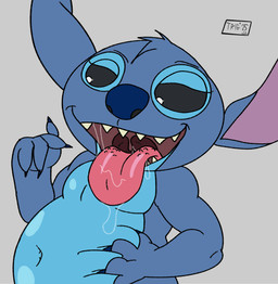 4_fingers abstract_background anthro belly belly_grab blue_body blue_claws blue_fur blue_nose bodily_fluids claws finger_claws fingers fur grey_background male mouth_shot open_mouth open_smile pointing_at_mouth saliva simple_background smile solo teeth tongue tongue_out uvula trigger12_(artist) disney lilo_and_stitch stitch_(lilo_and_stitch) alien experiment_(lilo_and_stitch) absurd_res hi_res