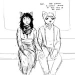 1:1 2021 anthro black_and_white canid canine canis carol_(hladilnik) clothing comic costume daniel_(hladilnik) domestic_dog duo english_text female hand_holding hi_res hladilnik male male/female mammal monochrome romantic romantic_couple sitting spirit text wolf