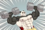 abs anthro biceps big_muscles exercise huge_muscles male muscular muscular_anthro muscular_male nipples pecs pubes solo weightlifting workout jabuhusky beastars gouhin_(beastars) bear giant_panda mammal hi_res