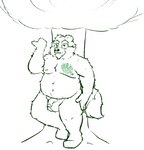 anthro areola balls belly big_balls big_belly chin_tuft facial_tuft fluffy fluffy_tail foreskin genitals gesture hand_on_hip leaning looking_at_viewer male markings mature_male nude outside overweight penis plant short_ears simple_background slightly_chubby smile solo standing tail thick_thighs tree tuft white_background custardalvis curious_cat sihai's_legacy paul_(sihai's_legacy) canid canine mammal raccoon_dog tanuki 2021 black_and_white green_and_white monochrome sketch