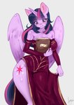 anthro anthrofied big_breasts blush book breasts cleavage clothed clothing dress female horn solo wings mrscurlystyles friendship_is_magic hasbro my_little_pony mythology twilight_sparkle_(mlp) equid equine mammal mythological_creature mythological_equine winged_unicorn absurd_res hi_res