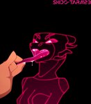 angry anthro bodily_fluids female glowing glowing_body glowing_eyes holding_tongue markings open_mouth saliva saliva_string solo space teeth tongue tongue_out conditional_dnp shido-tara alien lizard reptile scalie hi_res sketch