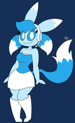 anthro blue_body blue_clothing blue_eyes blue_fur blue_shirt blue_tail blue_tank_top blue_topwear boots bottomwear clothed clothing electronics female footwear fur furgonomics headgear headphones headset looking_at_viewer shirt shoes skirt solo tail tail_through_skirt tank_top topwear white_boots white_clothing white_footwear toontk skyla_foxwell_(toontk) canid canine fox mammal absurd_res alpha_channel digital_media_(artwork) hi_res